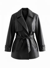 Load image into Gallery viewer, Faux Leather Mid-Trench Coat
