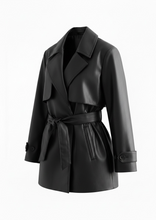 Load image into Gallery viewer, Faux Leather Mid-Trench Coat