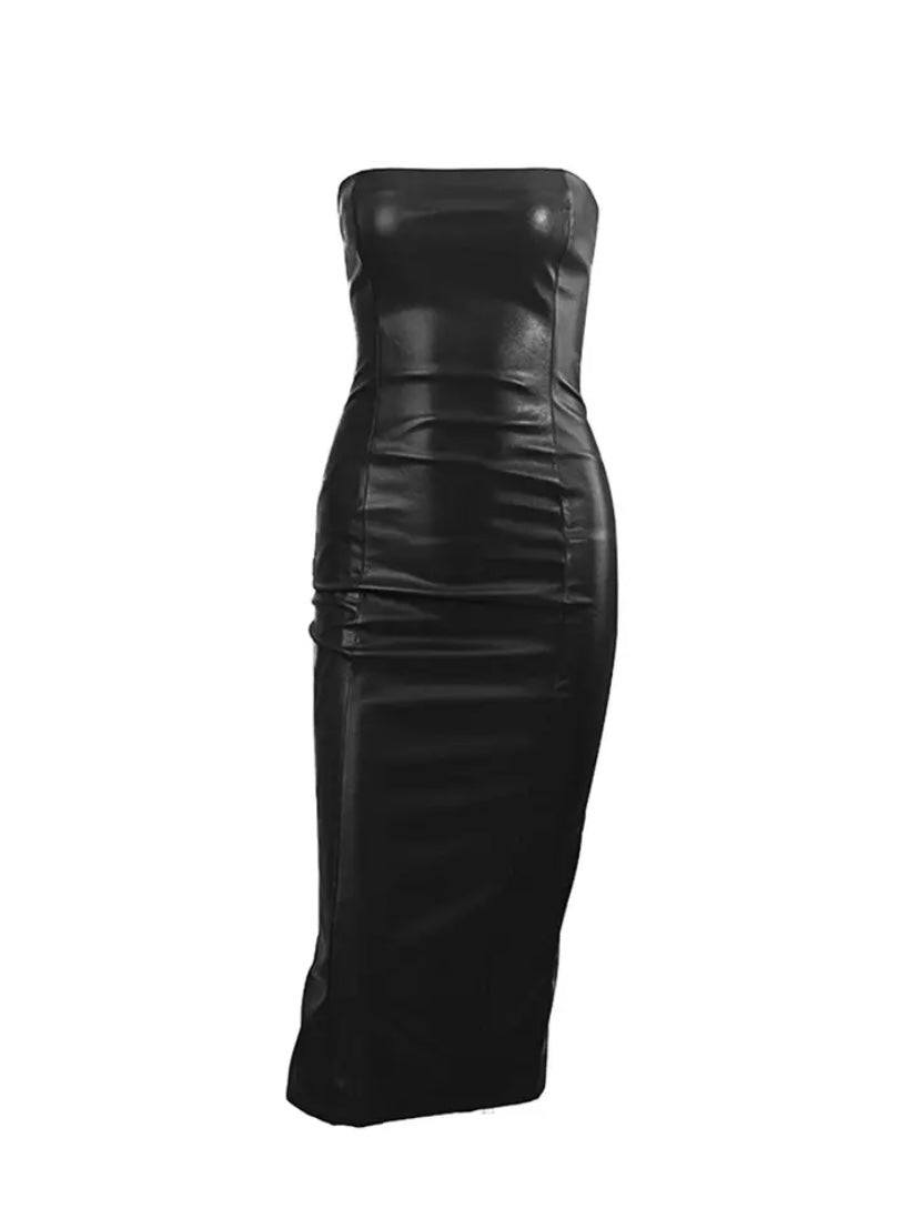 Faux Leather Strapless Dress – SHOP CUCI LLC